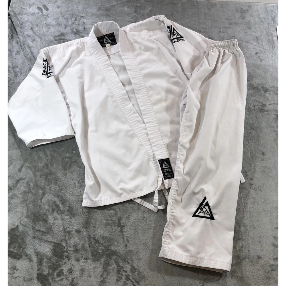 Gracie Jiu-Jitsu Official Gi Set 1/140 Boys White Jacket Pants 100% Cotton BJJ